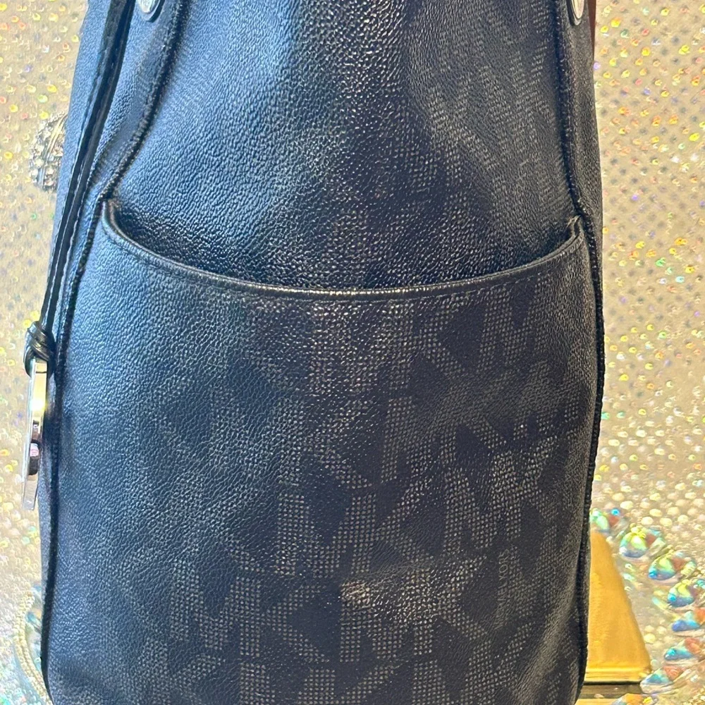 Michael Kors Black Logo Tote Bag with MK Charm